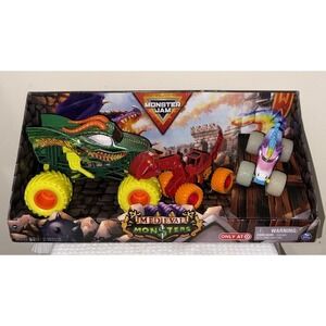Monster Jam Target Exclusive NEW Medieval Set of 3 Dragon Unicorn Sparkle Smash